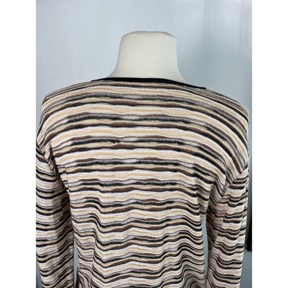 Y2K Cardigan Womens Small Brown Striped Long Sleeve Button Up Knit Sweater Vntg - Picture 7 of 8